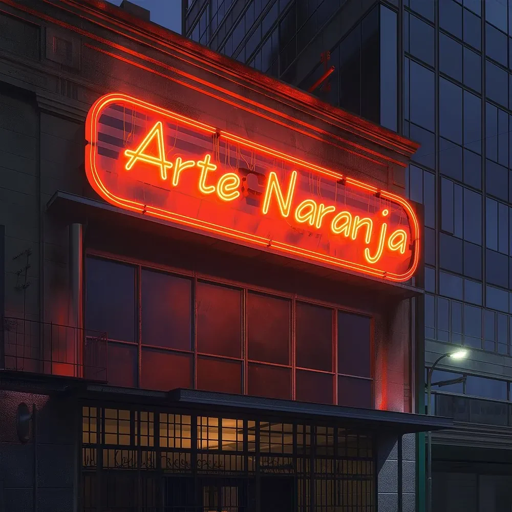 Señal exterior iluminada de Arte Naranja.