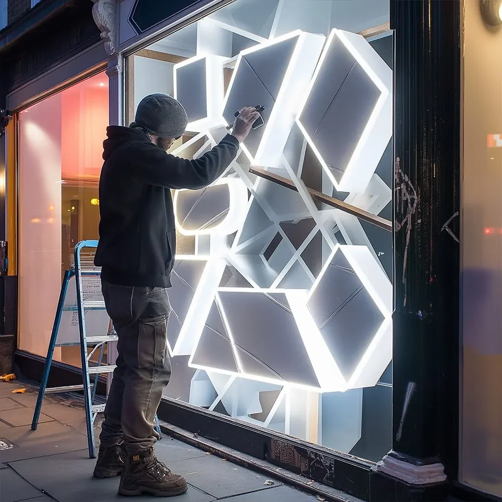 Instalación de un elemento luminoso de marca.
