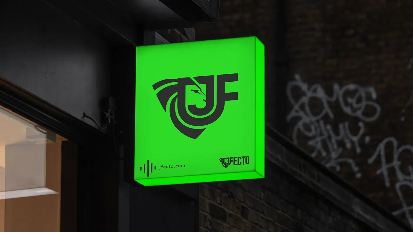 Rótulo de JFecto aplicado a un espacio físico.