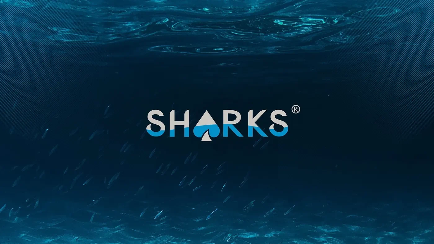 Logotipo Sharks dentro de su atmósfera acuática.